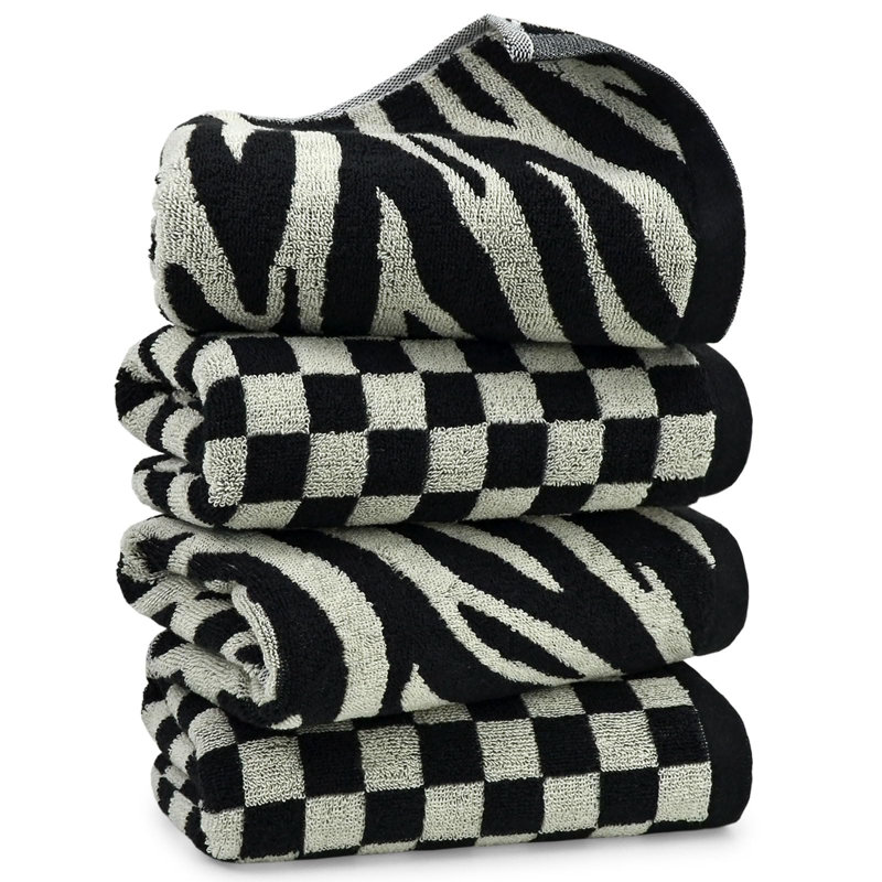 Hokku Designs Bathroom Hand Towels 2 Style 4 Pack Black Hand Towel Checkered And Zebra Cotton Wayfair